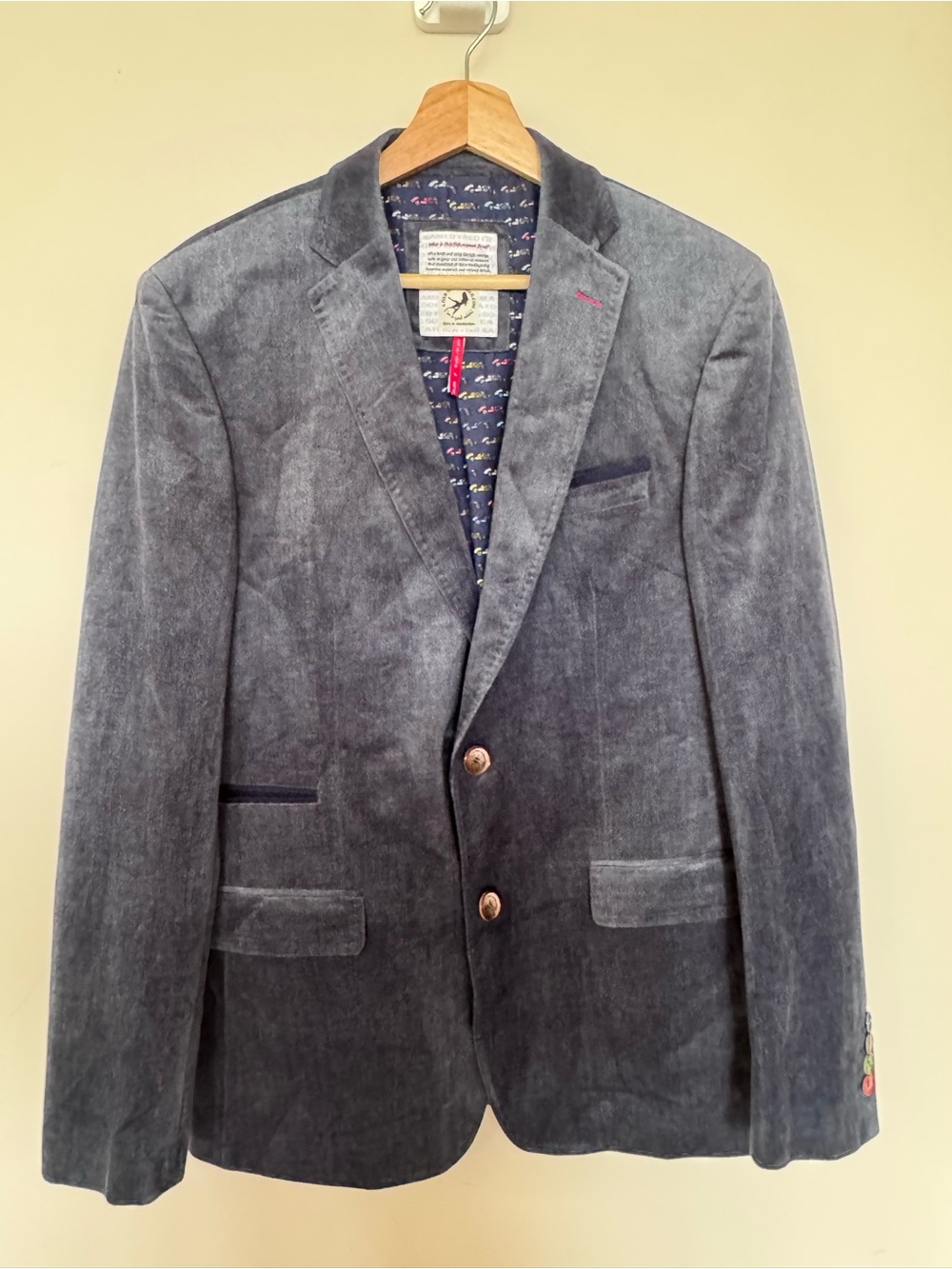 A Fish Named Fred Men's Designer Blue Velvet Blazer Jacket
